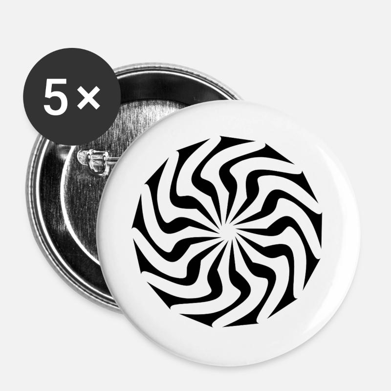 Geometrischer Schwarzer Wirbel - Buttons groß 56 mm (5er Pack) - Weiß