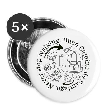 Ne cessez jamais de marcher sur le Camino de Santiago - Lot de 5 grands badges (56 mm) - blanc - Devant