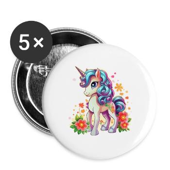 Blossom magic unicorn in spring - Buttons large 2.2''/56 mm (5-pack) - white - Front
