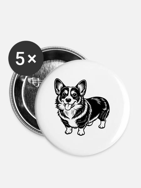 Pembroke Walisischer Corgi - Buttons groß 56 mm (5er Pack) - Weiß