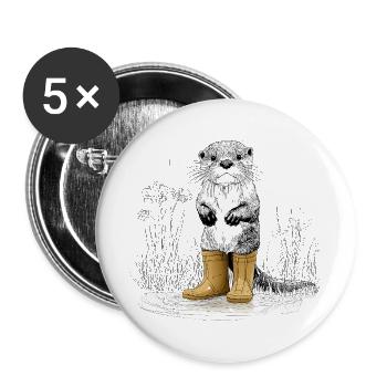 Cute otter with yellow rubber boots - Buttons large 2.2''/56 mm (5-pack) - white - Front