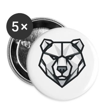 Geometrisches Bärenlogo, Symbol für Stärke und Macht - Buttons groß 56 mm (5er Pack) - Weiß - Vorne