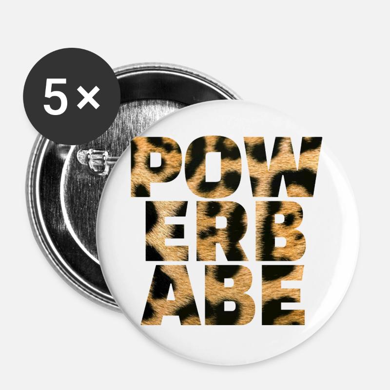 Power Babe Leopard Statement - Buttons groß 56 mm (5er Pack) - Weiß