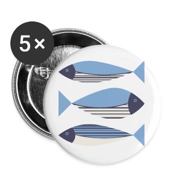 Illustrated Graphic Fish Blue - Buttons large 2.2''/56 mm (5-pack) - white - Front