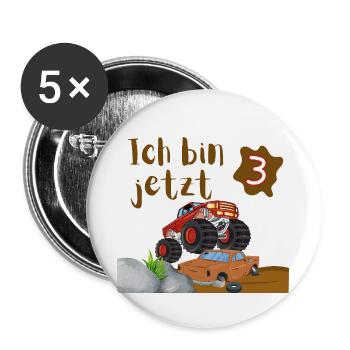 I'm Now 3 – Monster Truck Birthday Shirt - Buttons large 2.2''/56 mm (5-pack) - white - Front