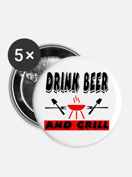 Grillen - Buttons groß 56 mm (5er Pack) - Weiß
