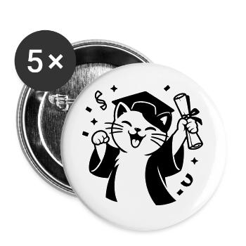 Diplom Katze - Buttons groß 56 mm (5er Pack) - Weiß - Vorne