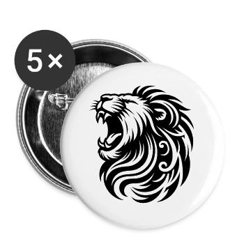 Lion rugissant avec une crinière et des dents élégantes - Lot de 5 grands badges (56 mm) - blanc - Devant