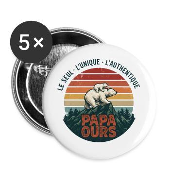 Papa Bear Mountain Retro Sun - Buttons large 2.2''/56 mm (5-pack) - white - Front