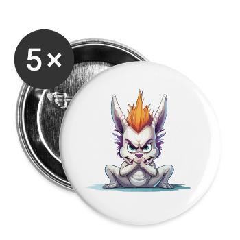 Wütendes Mohawk Häschen - Buttons groß 56 mm (5er Pack) - Weiß - Vorne