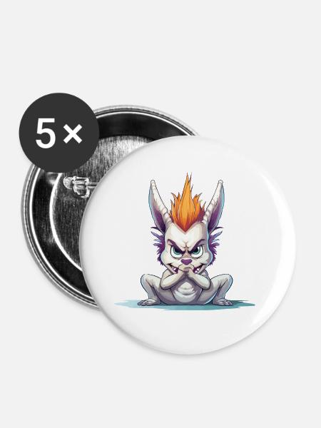 Wütendes Mohawk Häschen - Buttons groß 56 mm (5er Pack) - Weiß