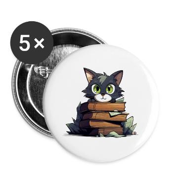 Pile de livres pour chats - Lot de 5 grands badges (56 mm) - blanc - Devant