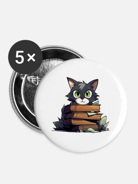 Katzenbuchstapel - Buttons groß 56 mm (5er Pack) - Weiß