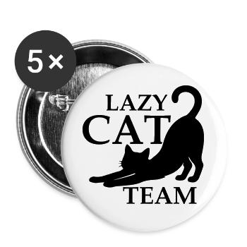 Lazy Cat Team Katze Schwarz - Buttons groß 56 mm (5er Pack) - Weiß - Vorne