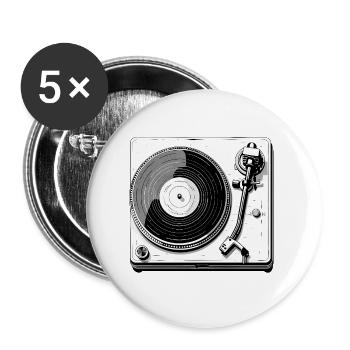 Platine vinyle rétro noir blanc - Lot de 5 grands badges (56 mm) - blanc - Devant