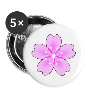 Fleur rose avec des rayons néon - Lot de 5 grands badges (56 mm) - blanc - Devant