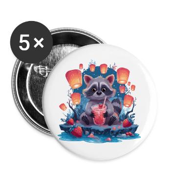 Night Raccoon Lantern Lemonade - Buttons large 2.2''/56 mm (5-pack) - white - Front