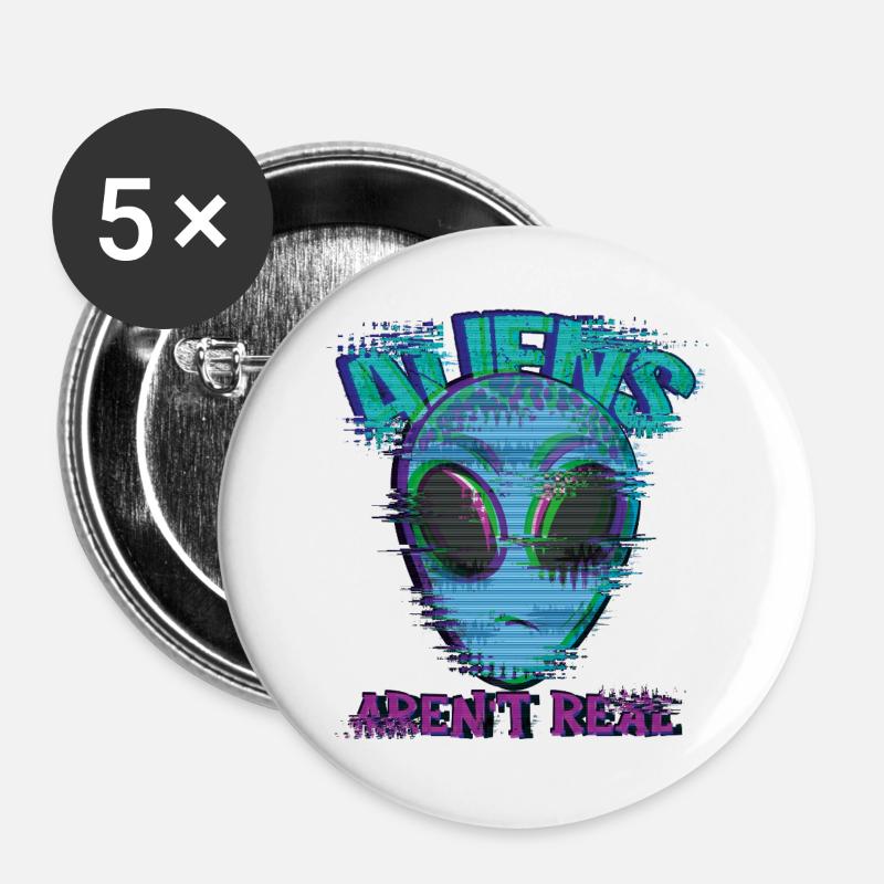Weird Isn't Real Alien Glitch - Buttons large 2.2''/56 mm (5-pack) - white
