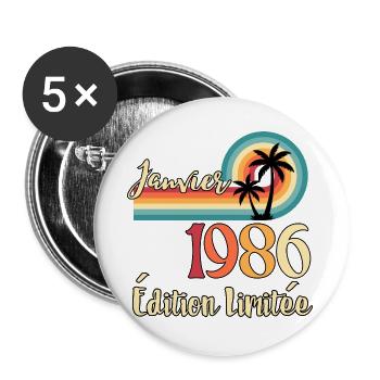 January 1986 Vintage Limited Edition - Buttons large 2.2''/56 mm (5-pack) - white - Front