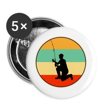 Papa Fisherman Retro Vintage Angelpapa - Buttons groß 56 mm (5er Pack) - Weiß - Vorne