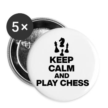 KEEP CALM AND PLAY CHESS! SCHACHSPIELER schwarz - Buttons groß 56 mm (5er Pack) - Weiß - Vorne