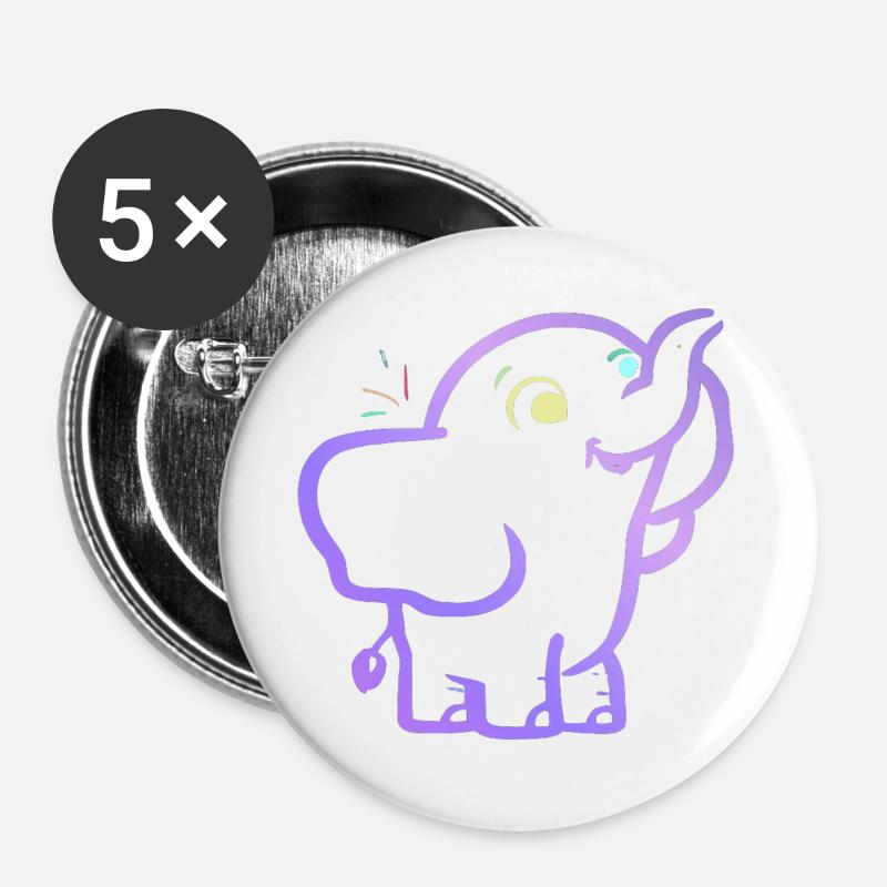 Cheerful purple outline elephant - Buttons large 2.2''/56 mm (5-pack) - white