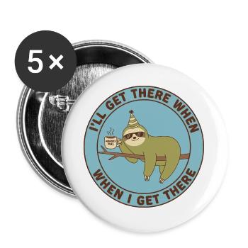 Sloth Monday Fuel Casual - Buttons large 2.2''/56 mm (5-pack) - white - Front