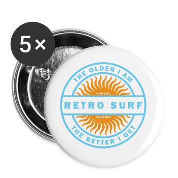 Retro Surf Sunburst Vintage-Surf-Logo - Buttons groß 56 mm (5er Pack) - Weiß - Vorne