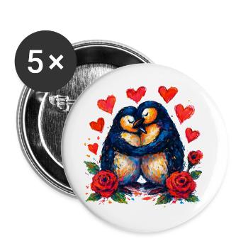 Wasserfarbene Pinguine der Liebe - Buttons groß 56 mm (5er Pack) - Weiß - Vorne