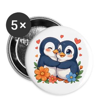 Duo amoureux des pingouins câlins - Lot de 5 grands badges (56 mm) - blanc - Devant