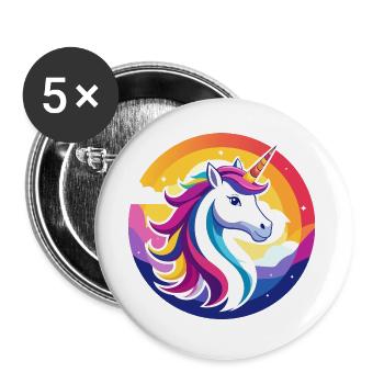 Rainbow Unicorn Colorful Unicorn Head Motif - Buttons large 2.2''/56 mm (5-pack) - white - Front