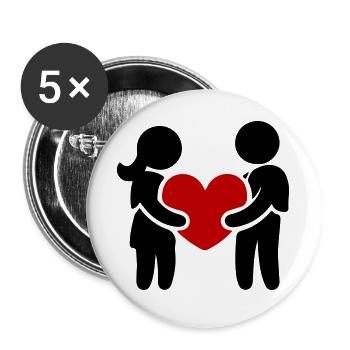 Paar Verliebt Herz - Buttons groß 56 mm (5er Pack) - Weiß - Vorne