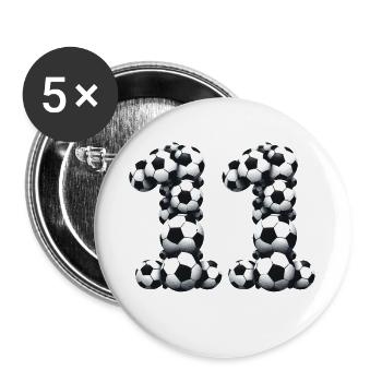 11 Fussball - Buttons groß 56 mm (5er Pack) - Weiß - Vorne