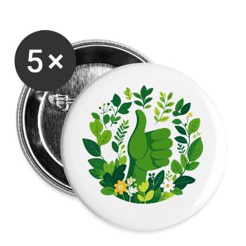 Grüner Daumen im Blattkranz Pflanzenliebe Gärtner - Buttons groß 56 mm (5er Pack) - Weiß - Vorne
