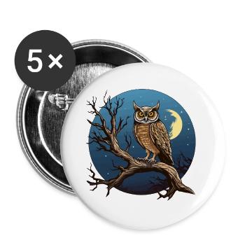 Night Moon Owl in a Round Circle - Buttons large 2.2''/56 mm (5-pack) - white - Front