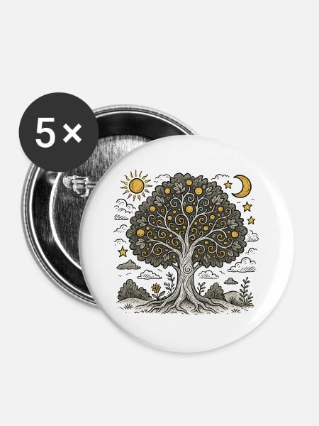 Baum des Lebens - Buttons groß 56 mm (5er Pack) - Weiß