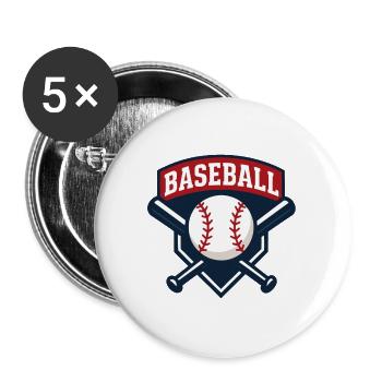 Baseball Emblem Schild mit Ball - Buttons groß 56 mm (5er Pack) - Weiß - Vorne