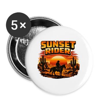 Sunset Rider – Western Cowboy at sunset - Buttons large 2.2''/56 mm (5-pack) - white - Front