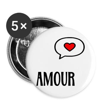 Amour Cœur - Lot de 5 grands badges (56 mm) - blanc - Devant