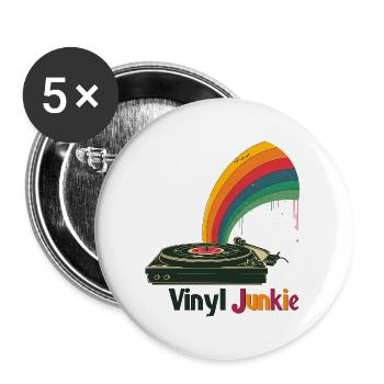 Vinyl Junkie Retro Turntable Design - Buttons groß 56 mm (5er Pack) - Weiß - Vorne