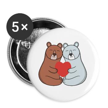 Adorable couple d’ours câlinés avec le cœur - Lot de 5 grands badges (56 mm) - blanc - Devant