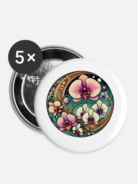Orchid Circle Blumenkunst - Buttons groß 56 mm (5er Pack) - Weiß
