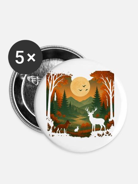 Mondlicht über dem Herbstwald - Buttons groß 56 mm (5er Pack) - Weiß