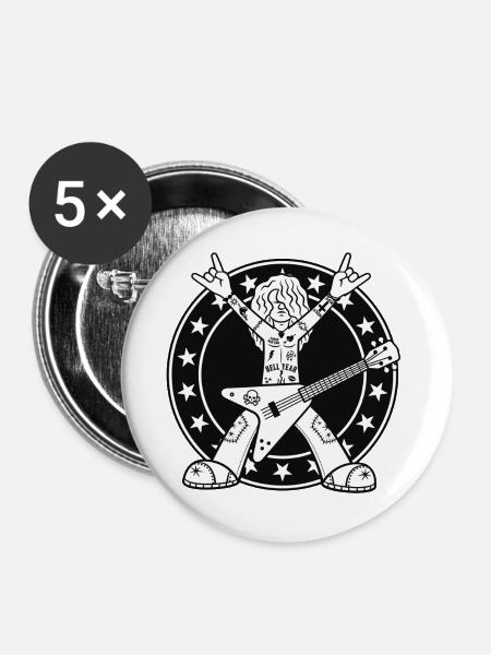 Heavy-Metal-Cartoon-Gitarrist - Buttons groß 56 mm (5er Pack) - Weiß