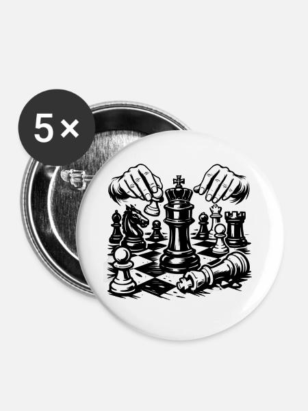 Dunkles Schachmotiv – König der Strategie - Buttons groß 56 mm (5er Pack) - Weiß