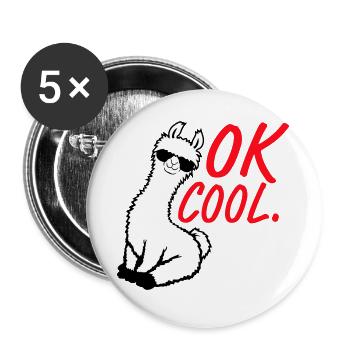 OK Lunettes de soleil Lama cool assises Drôle coquin - Lot de 5 grands badges (56 mm) - blanc - Devant