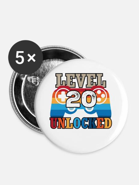 Level 20 Unlocked - Buttons groß 56 mm (5er Pack) - Weiß