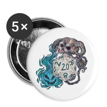 Rollenspiel Tabletop D20 Würfel Geschenk Warlock - Buttons groß 56 mm (5er Pack) - Weiß - Vorne