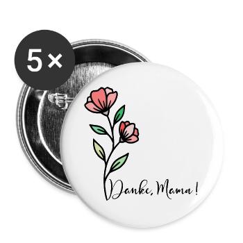 Fleurs de la fête des mères Merci Maman - Lot de 5 grands badges (56 mm) - blanc - Devant