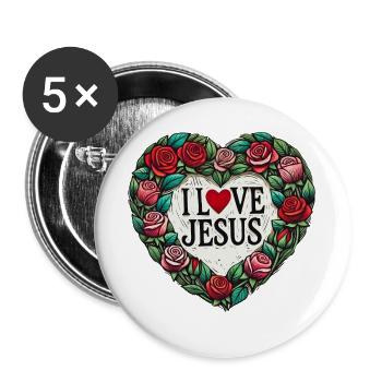 I Love Jesus Floral Heart - Buttons large 2.2''/56 mm (5-pack) - white - Front